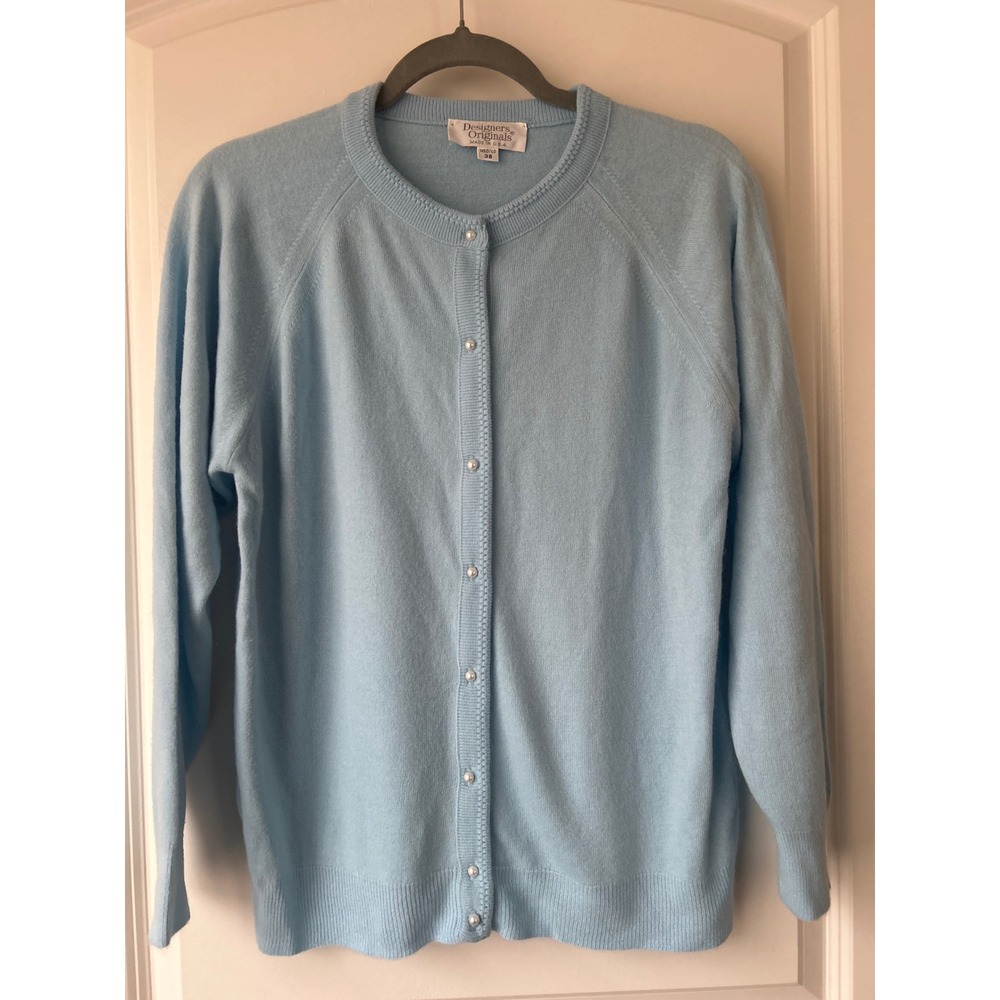 Vintage Designers Originals Light Blue Pearl Button Cardigan Sweater Med/Lg 38
